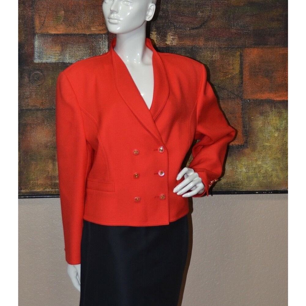 Louis Feraud Designer Red Wool Cropped Matador Style Bolero Jacket Size 14